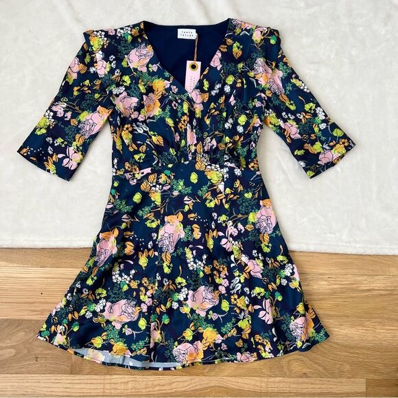 TANYA TAYLOR Audrey Mini A-Line Floral Ruffle Puff Sleeve Dress Multicolor 12 - Picture 2 of 8